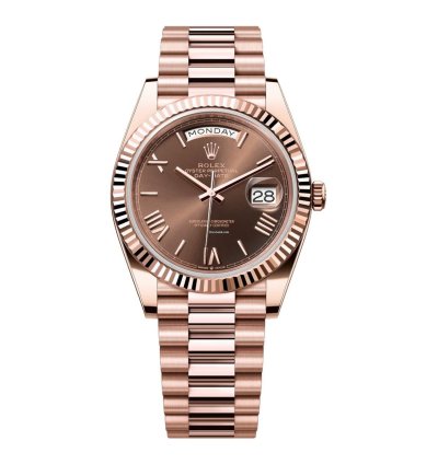 Rolex Day-date 40 Rose Gold Day-date 40 18kt Fluted Bezel 228235-0002 Chocolate Roman Dial President Bracelet 2024