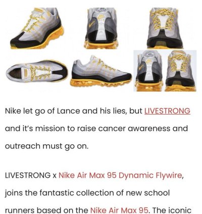 2013 Nike Livestrong Air Max 95 Dyn Fw Varsity Maize