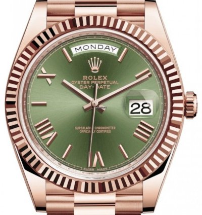Rolex Day-date 40 Rose Gold Day-date 40 Olive Green Roman Dial 228235 Unworn 2024