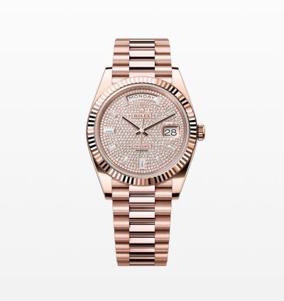 Rolex Day-date 40 Rose Gold Day-date 40 Pav Baguette 2023 228235 Box And Papers