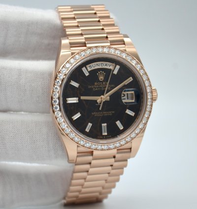 Rolex Day-date 40 Rose Gold Diamond Bezel Eisenkiesel Dial Watch