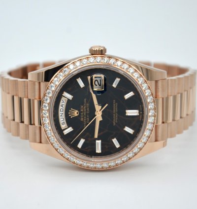 Rolex Day-date 40 Rose Gold Diamond Bezel Eisenkiesel Dial Watch