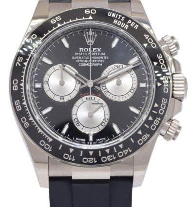 Rolex Daytona Nos Rolex Daytona 18k Whie Gold Black Dial Oysterflex 40mm Watch 24 126519