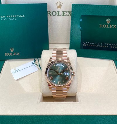 Rolex Day-date 40 Rose Gold Olive Roman Dial 2023