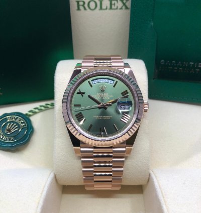 Rolex Day-date 40 Rose Gold Olive Roman Dial 2024