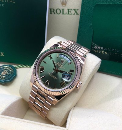 Rolex Day-date 40 Rose Gold Olive Roman Dial 2024