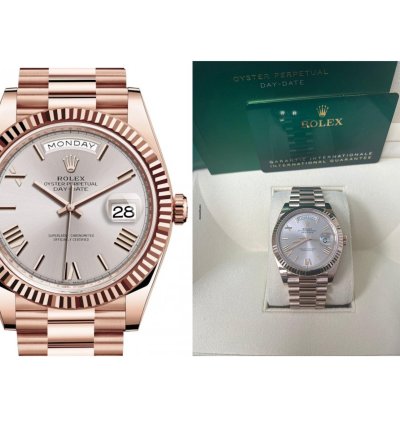 Rolex Day-date 40 Rose Gold Sundust Roman Dial Fluted Bezel 228235
