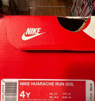 2014 Nike Air Huarache Wolf Grey Yellowing Size 4