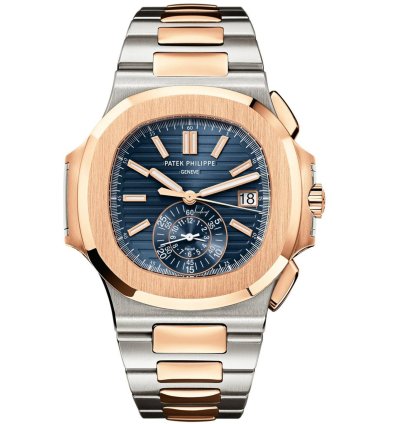 Patek Philippe Nautilus Rose Gold Stainless Steel Blue Dial Mens Watch 5980 1ar