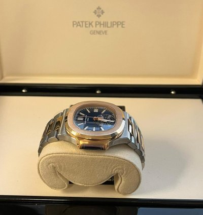 Patek Philippe Nautilus Rose Gold Stainless Steel Blue Dial Mens Watch 5980 1ar