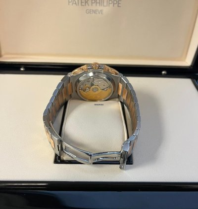 Patek Philippe Nautilus Rose Gold Stainless Steel Blue Dial Mens Watch 5980 1ar