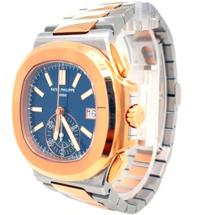Patek Philippe Nautilus Rose Gold Stainless Steel Blue Dial Mens Watch 5980 1ar