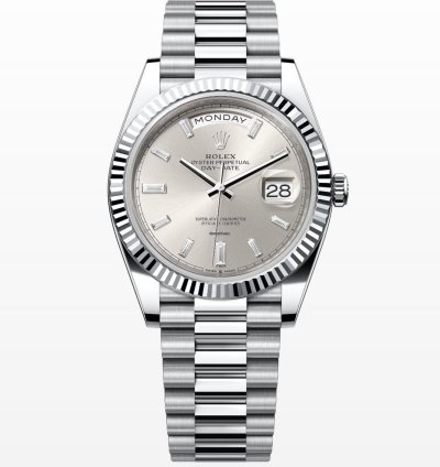 Rolex Day-date 40 Silver Diamond Baguette Dial Unworn