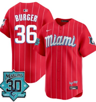 Jake Burger Jersey 36 Miami Marlins 30 Seasons Patch Limited Stitched City Connect