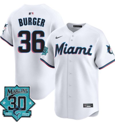 Jake Burger Jersey 36 Miami Marlins 30 Seasons Anniversary Patch Vapor Limited Stitched White