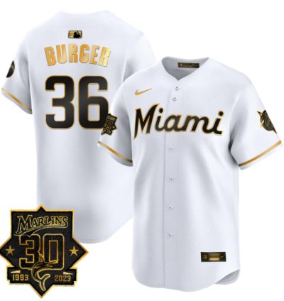 Jake Burger Jersey 36 Miami Marlins 30 Seasons Anniversary Patch Vapor Limited Stitched White Gold