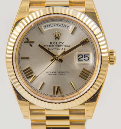 Rolex Day-date 40 Silver Roman Dial 18k Yellow Gold President
