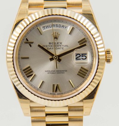 Rolex Day-date 40 Silver Roman Dial 18k Yellow Gold President