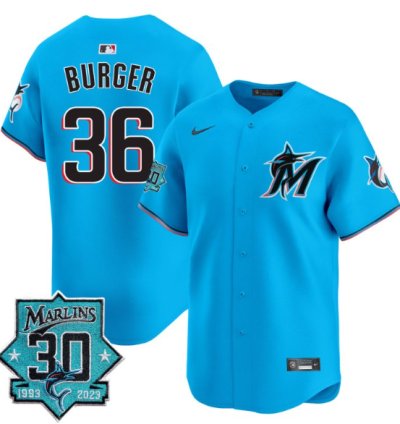 Jake Burger Jersey 36 Miami Marlins 30 Seasons Anniversary Patch Vapor Limited Stitched Blue
