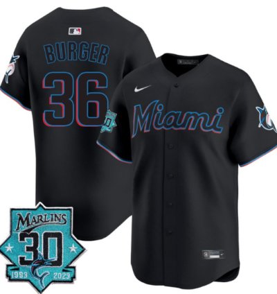 Jake Burger Jersey 36 Miami Marlins 30 Seasons Anniversary Patch Vapor Limited Stitched Black