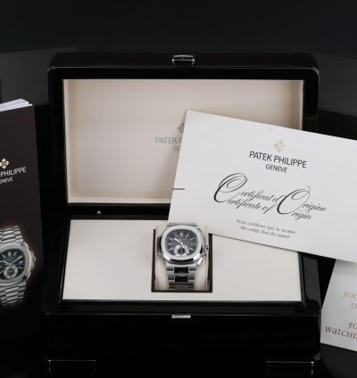 Patek Philippe Nautilus Serviced Complete Set Grey Dial Gradient 40 5mm Steel Bracelet Chronograph 5980