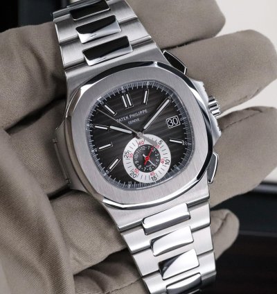 Patek Philippe Nautilus Serviced Complete Set Grey Dial Gradient 40 5mm Steel Bracelet Chronograph 5980