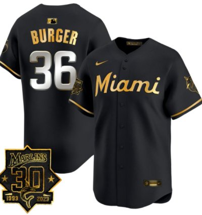 Jake Burger Jersey 36 Miami Marlins 30 Seasons Anniversary Patch Vapor Limited Stitched Black Gold