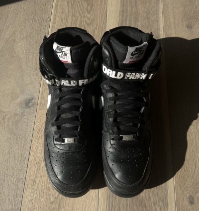 2014 Size 12 Supreme Nike Air Force 1 High Black World Famous