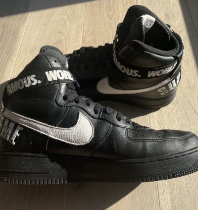2014 Size 12 Supreme Nike Air Force 1 High Black World Famous