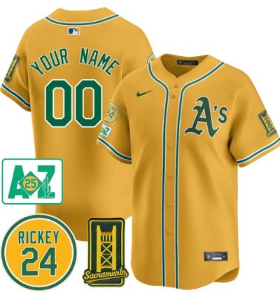 Custom Oakland Athletics Jersey 2025 Sacramento Rickey Henderson Stitched Yellow
