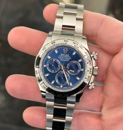Rolex Daytona Oro Bianco Nuovo 2023 Quadrante Blu Full Set Con Documenti Scatola Rolex