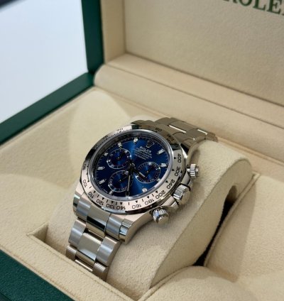 Rolex Daytona Oro Bianco Nuovo 2023 Quadrante Blu Full Set Con Documenti Scatola Rolex