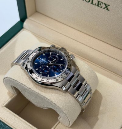Rolex Daytona Oro Bianco Nuovo 2023 Quadrante Blu Full Set Con Documenti Scatola Rolex