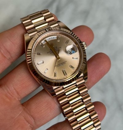 Rolex Day-date 40 Sundust Baguette Dial 18k Rose Gold
