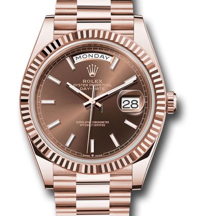 Rolex Day-date 40 Unworn 2024 Day-date 40mm 228235 Rose Gold Fluted Chocolate Index Dial Presidential