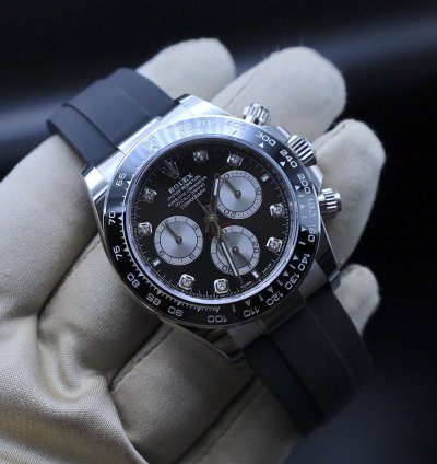 Rolex Daytona Oysterflex Whitegold Black Diamond Dial - Stickers Unworn - 02 2025 - Fullset