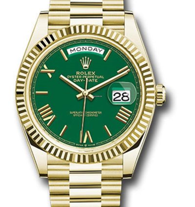 Rolex Day-date 40 Unworn Day-date 40mm 228238 Yellow Gold Presidential Bracelet Green Roman Dial
