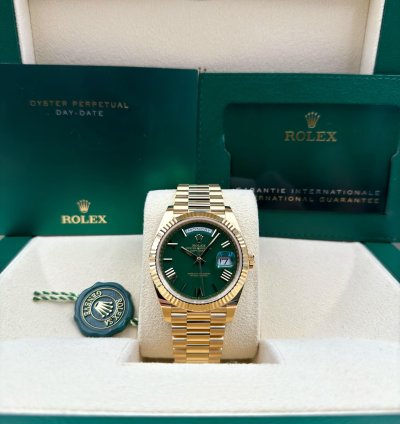 Rolex Day-date 40 Unworn Day-date 40mm Green Roman Dial Yellow Gold Bracelet 228238 Box Papers 2024