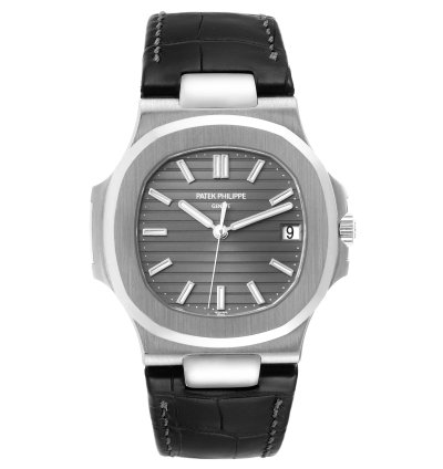 Patek Philippe Nautilus White Gold Black Strap Mens Watch 5711 Box Papers