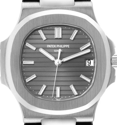 Patek Philippe Nautilus White Gold Black Strap Mens Watch 5711 Box Papers