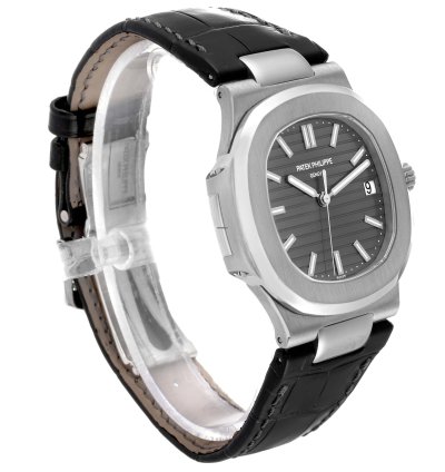 Patek Philippe Nautilus White Gold Black Strap Mens Watch 5711 Box Papers