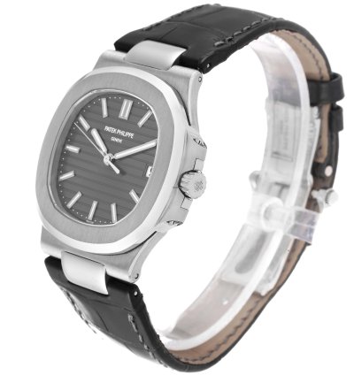 Patek Philippe Nautilus White Gold Black Strap Mens Watch 5711 Box Papers