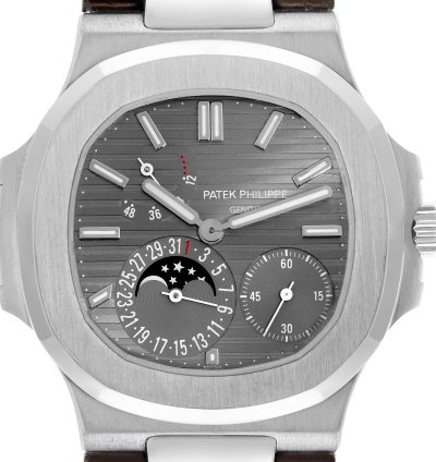 Patek Philippe Nautilus White Gold Moonphase Mens Watch 5712 Box Paper