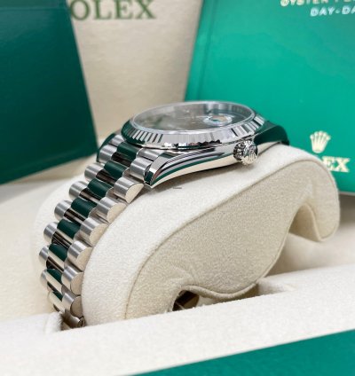 Rolex Day-date 40 Unworn Olive Green Roman Dial 40mm White Gold Fluted Bezel 228239 President Bracelet