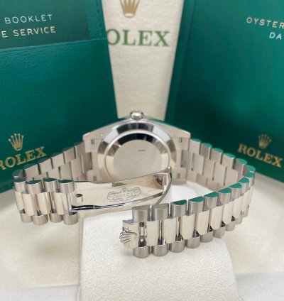 Rolex Day-date 40 Unworn Olive Green Roman Dial 40mm White Gold Fluted Bezel 228239 President Bracelet