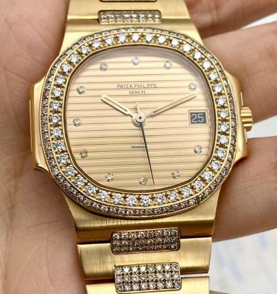 Patek Philippe Nautilus Yellow Gold Diamond Automatic Watch 37mm Nautilus