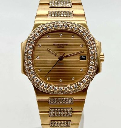 Patek Philippe Nautilus Yellow Gold Diamond Automatic Watch 37mm Nautilus
