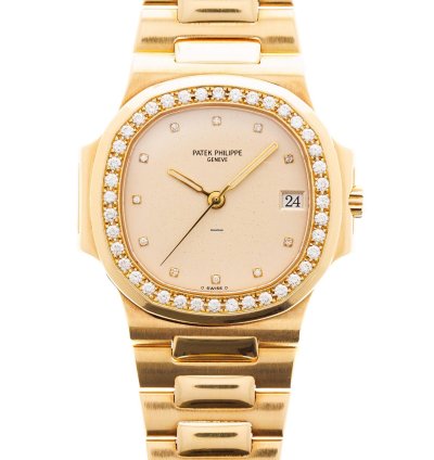 Patek Philippe Nautilus Yellow Gold Nautilus Ref 3800 With Diamond Bezel And Ceramic Dial
