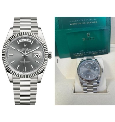 Rolex Day-date 40 White Gold - Slate Dial - Fluted Bezel - President Bracelet ref 228239