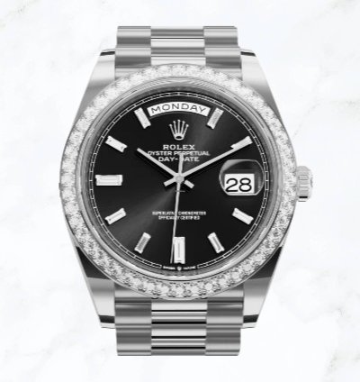 Rolex Day-date 40 White Gold Black Baguette Dial 228349rbr new Unworn